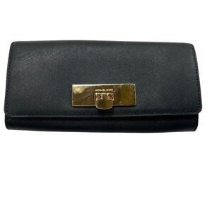 Michael Kors Callie Carryall Accordian Wallet Crossgrain Leather Black